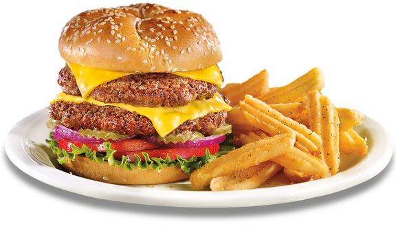 Dennys double cheeseburger with fries