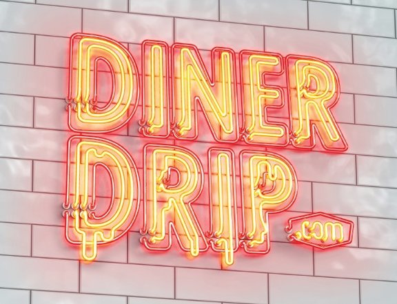 Diner Drip words on a white tile background 